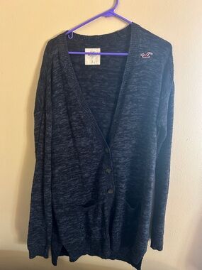 Hollister Dark Navy Button-Front Knit Cardigan